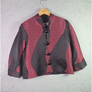 VTG Caroline Rose Metallic Wave Jacket Black Burgundy Medium Textured Statement